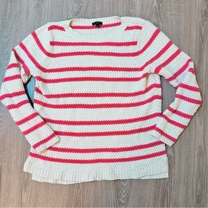 Talbots Striped Pullover Sweater Womens Petite Large Cream Coral Stripes Preppy​